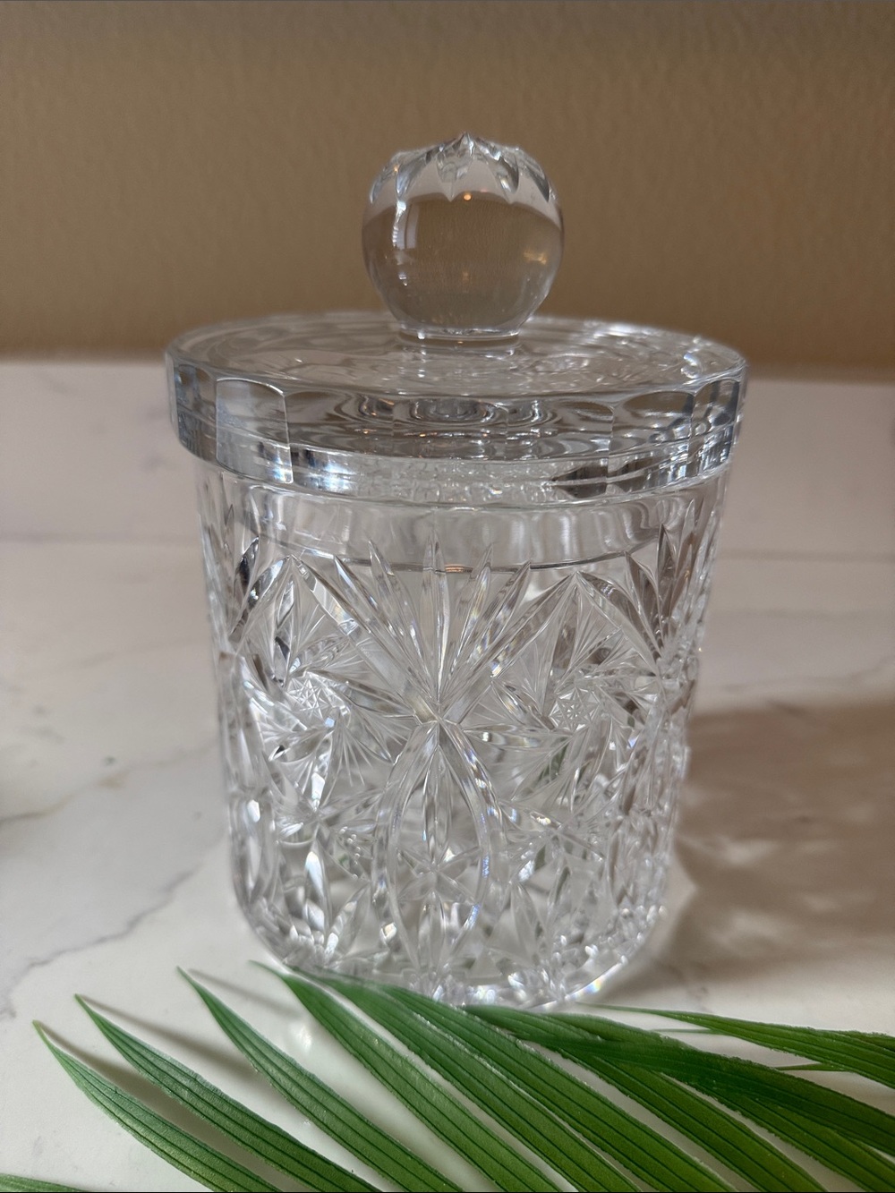 Vintage Heavy Cut Crystal Bohemian Biscuit Jar with Lid